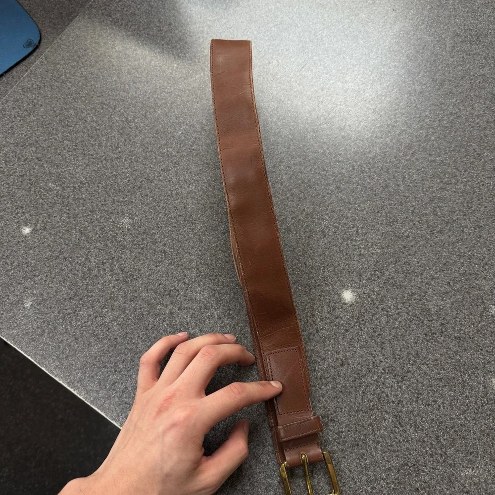 LL Bean Money Belt Mens 30 Brown Good Leather Solid Brass Zipper Pocket